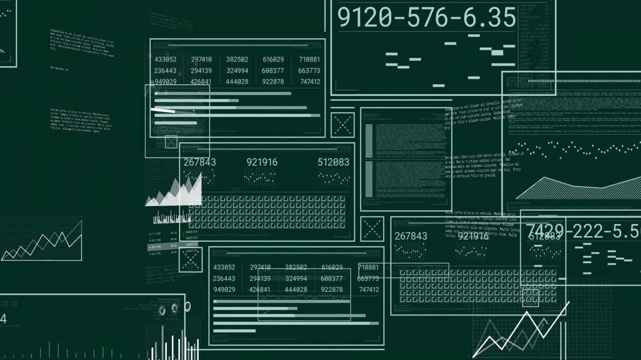 Animation of data processing on black background