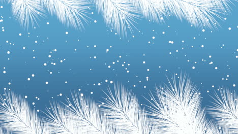 christmas trees with flying snow in blue sky