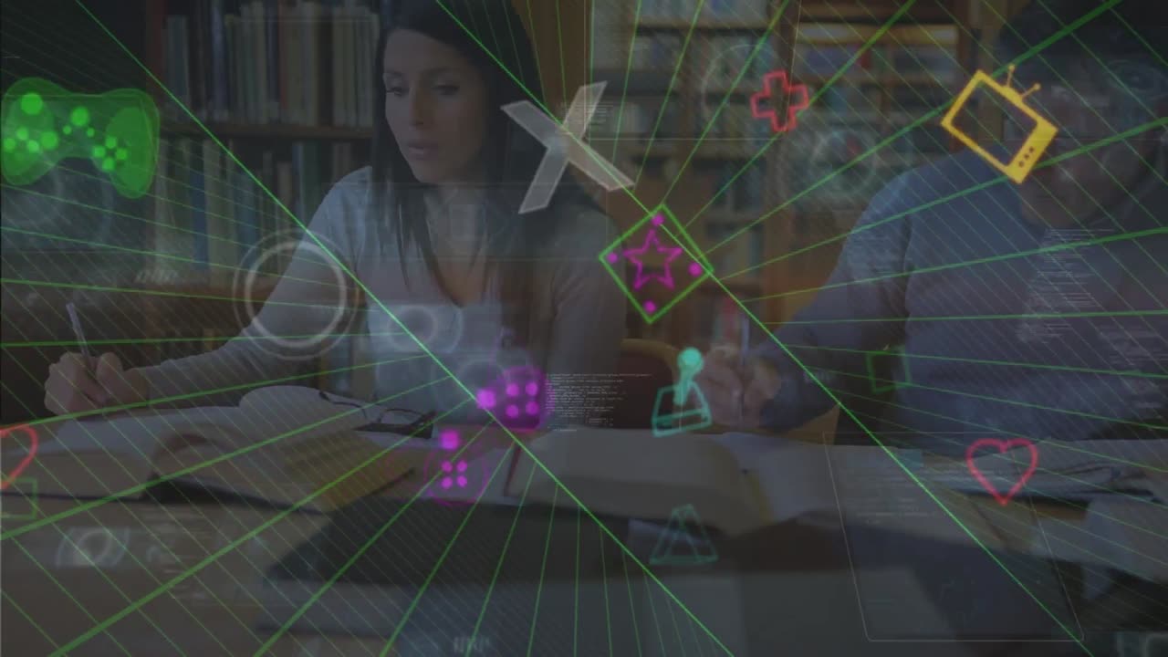 animación de iconos de juegos sobre maestros caucásicos en la biblioteca