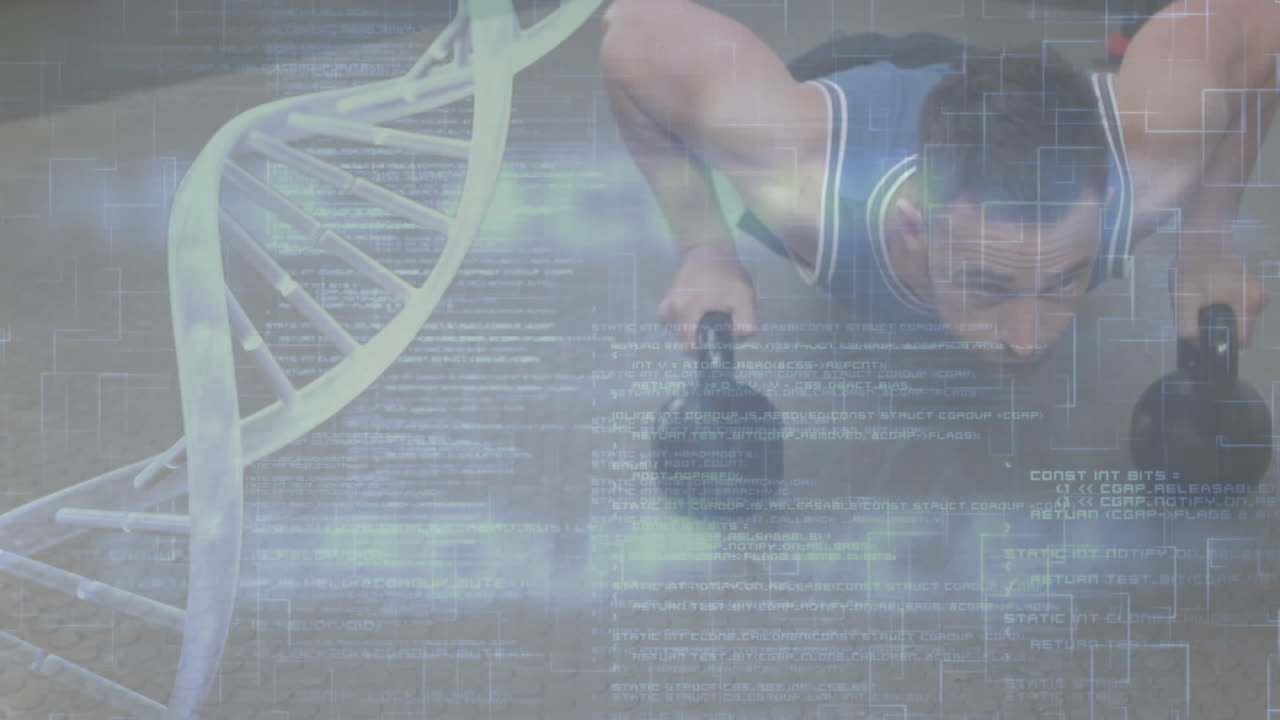 dna 줄이 회전 및 기하학적 모양에 대한 데이터 처리의 애니메이션