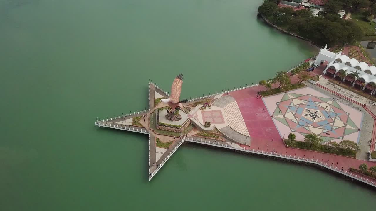 Aerial drone shot of a popular touristic place in Asia. Eagle square Langkawi