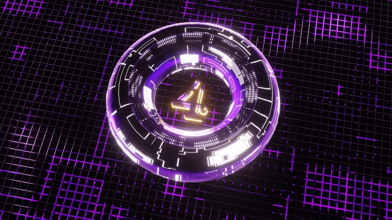 4K Neon bright glowing countdown timer from 10 to 0 seconds