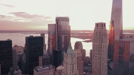 stunning footage of a city skyline at sunset, showcasing a rich blend of architectural styles—from sleek modern glass towers to ornate traditional buildings