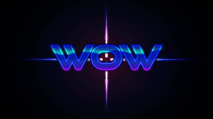 Animation af "wow"-tekst over lilla glødende form