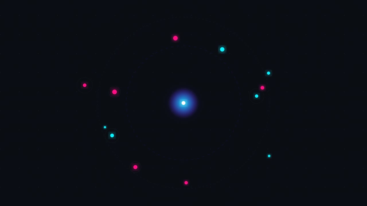 Abstract Digital Animation of Orbiting Glowing Particles