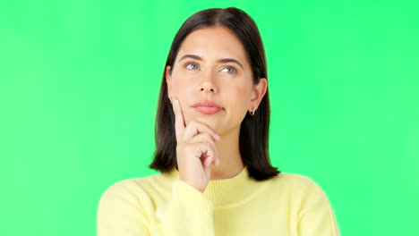 cara, pensamiento y decisión con una mujer