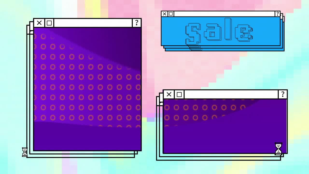 Animation of colourful shapes moving over sale text