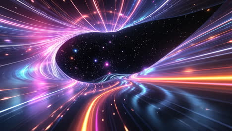 abstract neon light tunnel in space