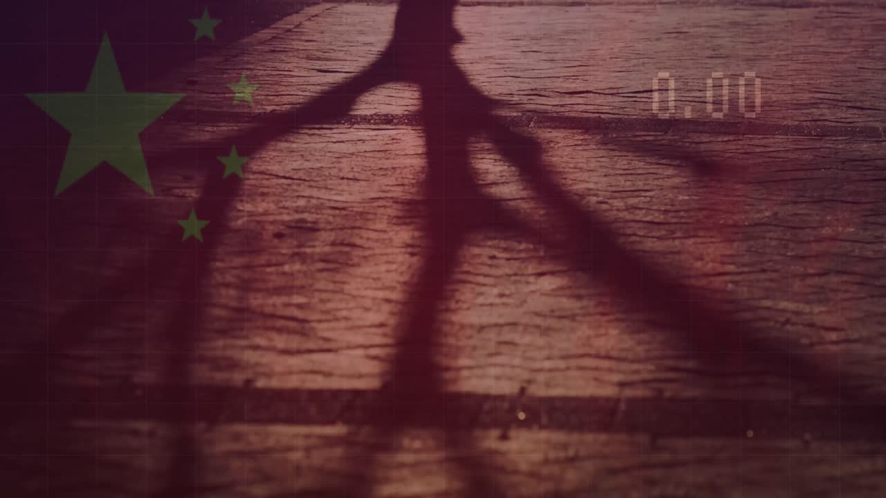 금융 데이터 처리의 애니메이션과 거리에서 는 사람들 위에 중국의 발