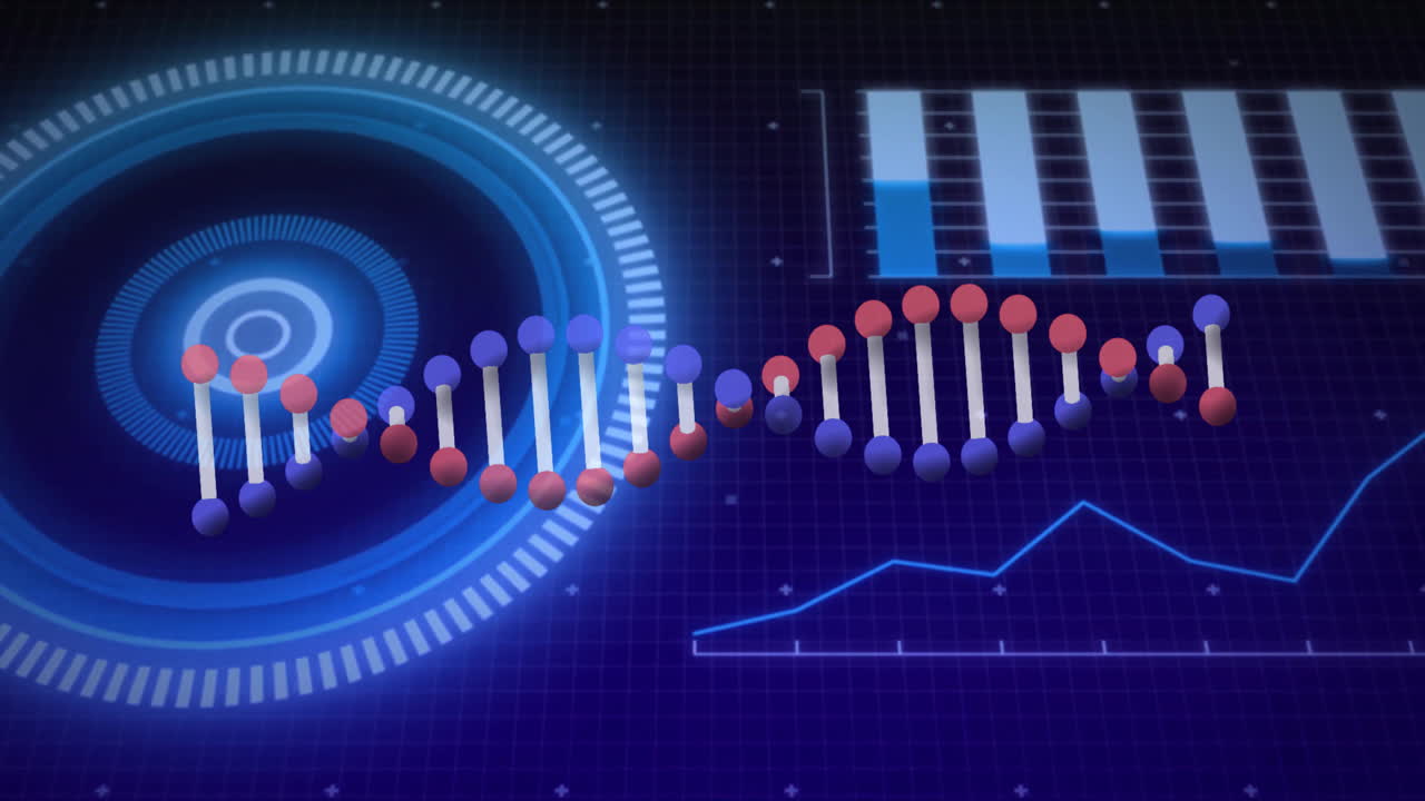 procesamiento de datos científicos, cadena de adn y codificación binaria en animación