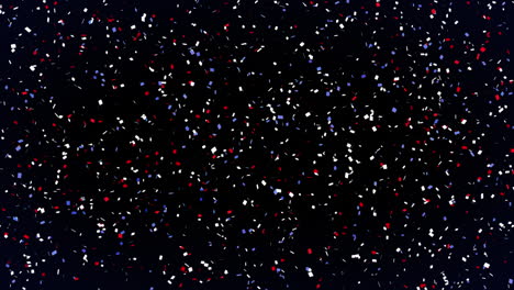 animation of blue red and white confetti moving over black background