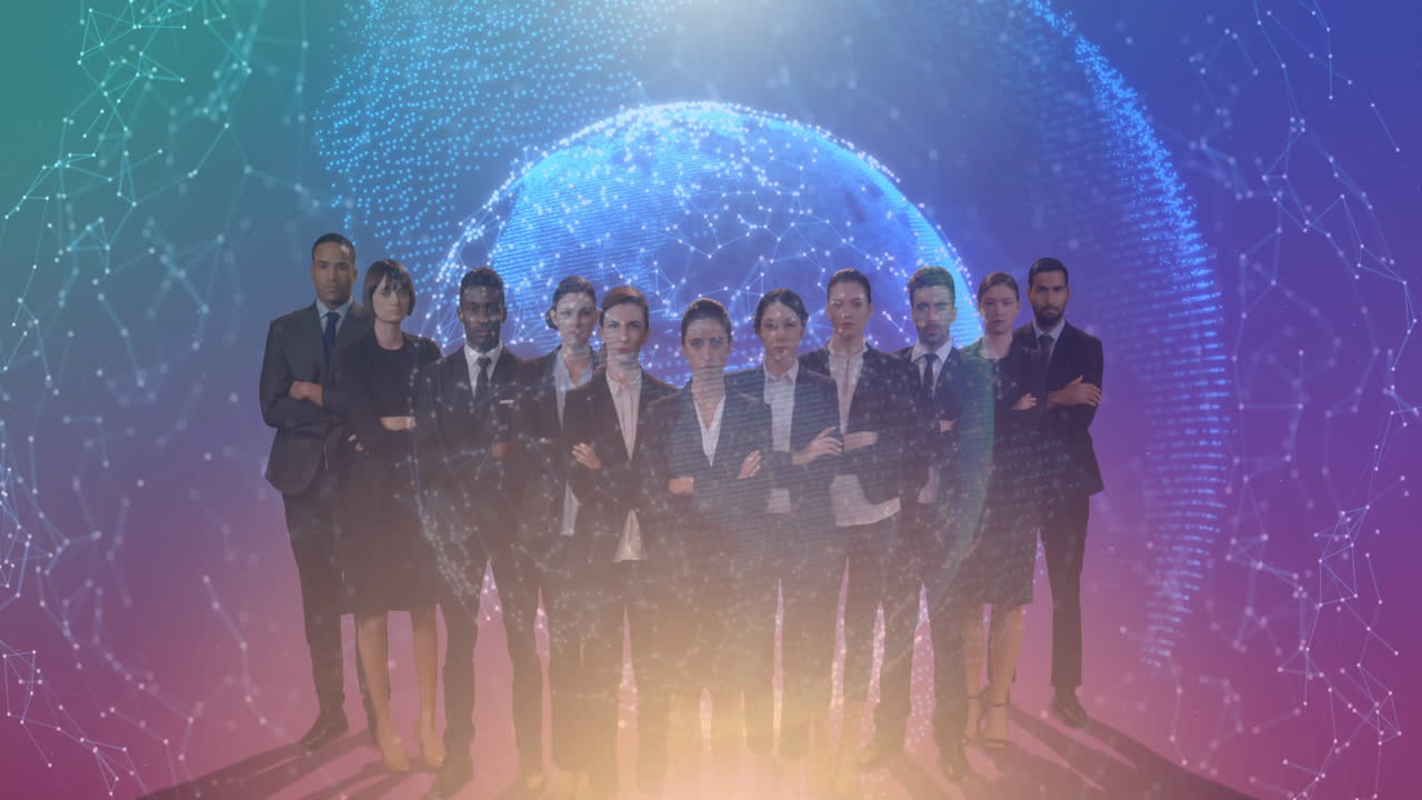 연결 네트워크를 가진 전 세계 사업가 그룹의 애니메이션