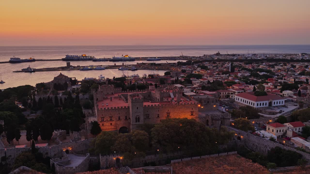 Aerial View of the Palace of the Grand Master of the Knights of Rhodes at Sunset
