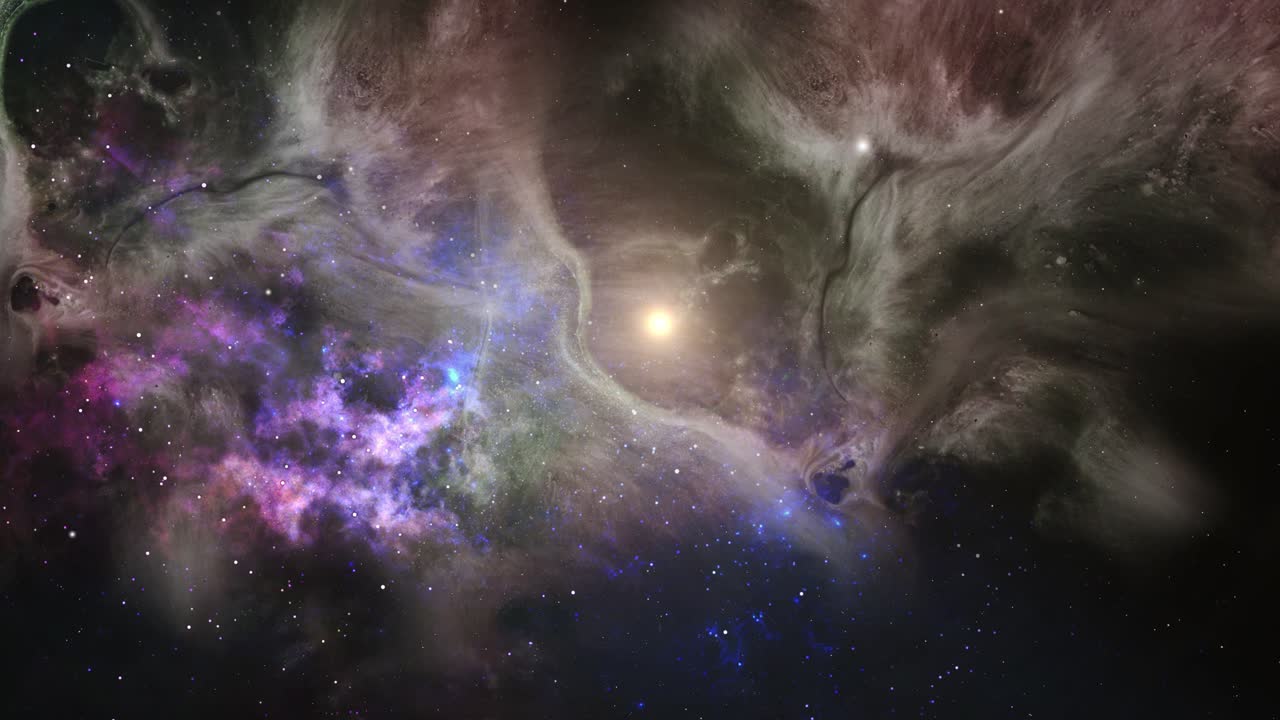 4k vuelan hacia la nebulosa en el majestuoso espacio.