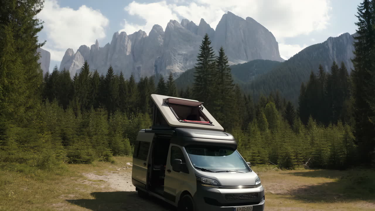 Dağlık Orman Manzarası İçinde Park Halinde Karavan