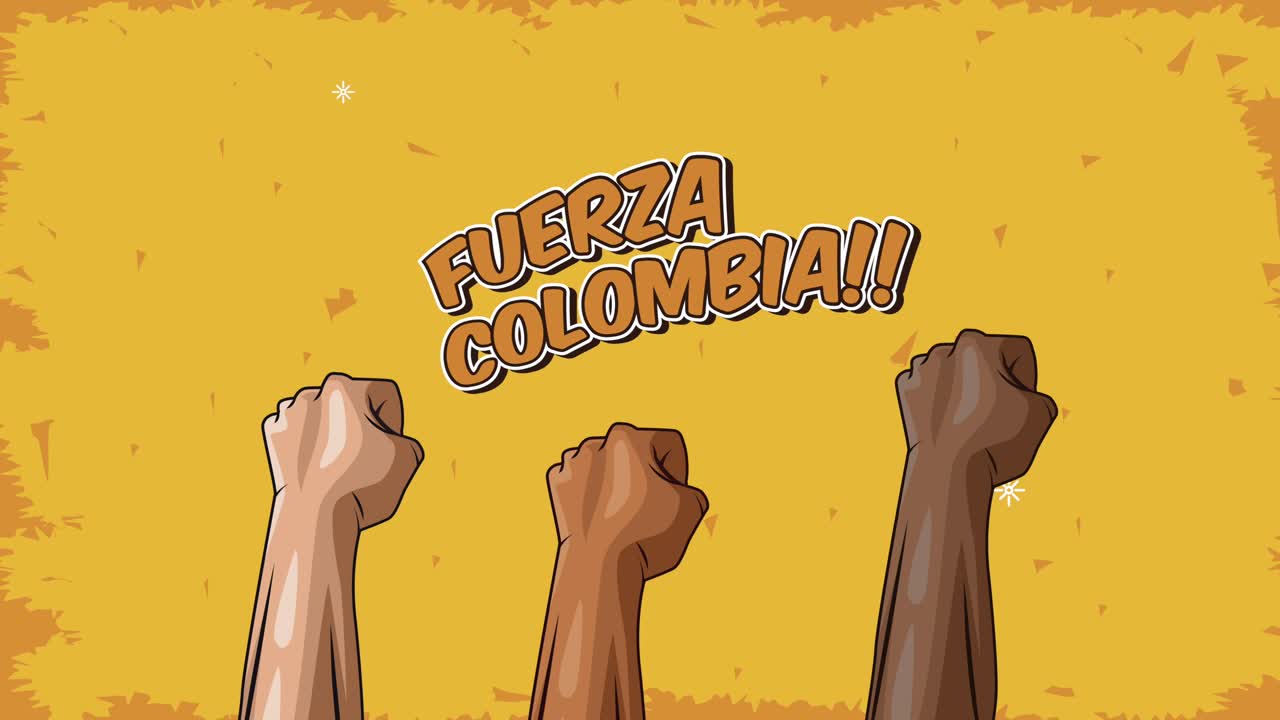fuerza colombia con letras en las manos de los manifestantes