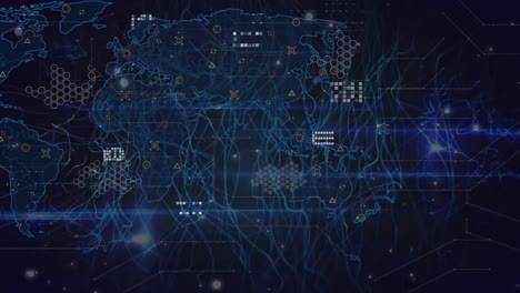 animación de círculo pulsante sobre el mapa del mundo, procesamiento de datos y onda digital azul.