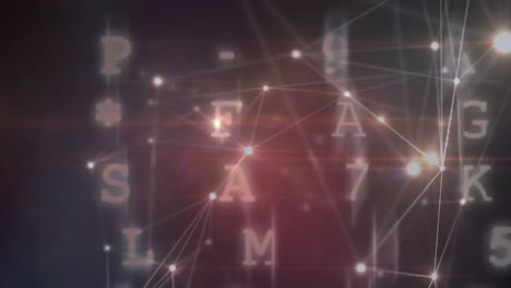 animación de puntos conectados con líneas sobre letras, números y símbolos
