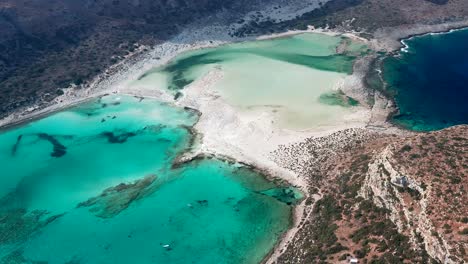 aerial pullback revealing mesmerizing turquoise water landscape, balos beach coastline