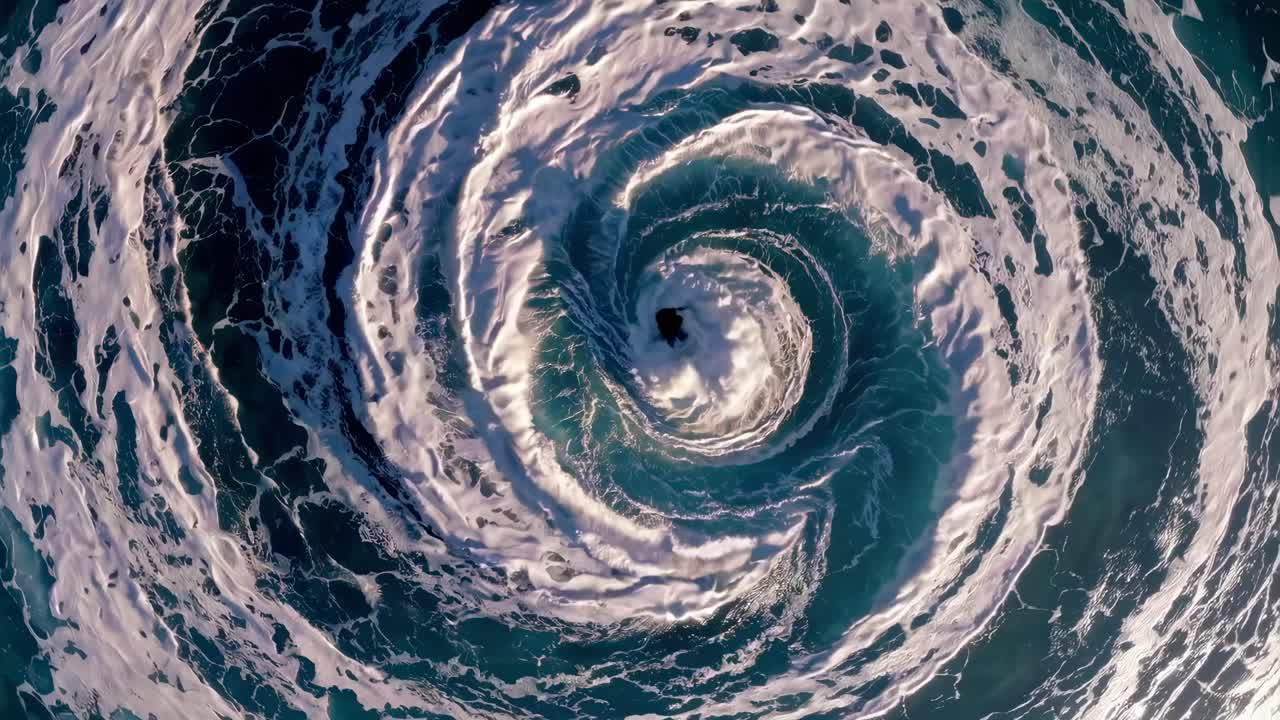 Aerial view of a swirling ocean vortex. The ocean vortex creates a mesmerizing spiral pattern