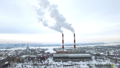 aerial landscape smoking pipes on electric power plant