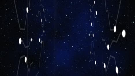 animation of glowing white points with light trails moving on night sky with stars