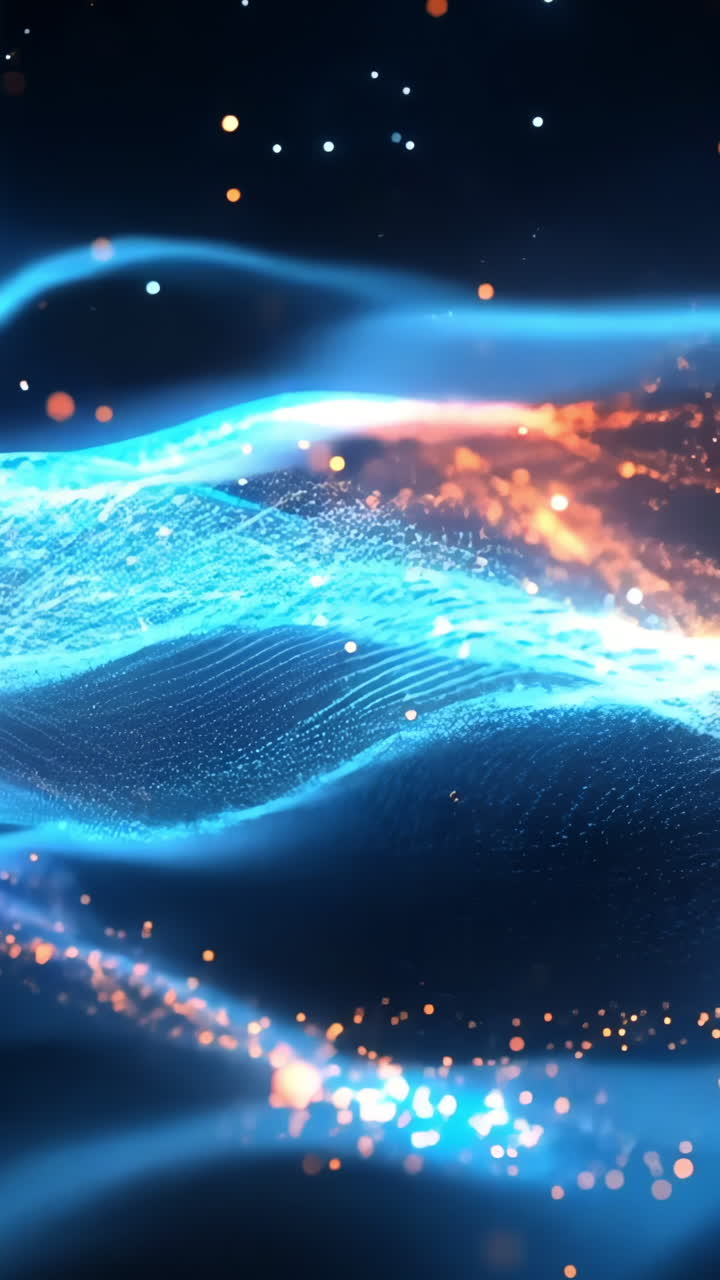 A blue and orange wave with a lot of fire and sparks. The blue and orange colors create a sense of movement and energy