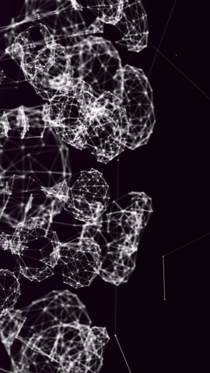 animación de la red de conexión e iconos sobre fondo negro