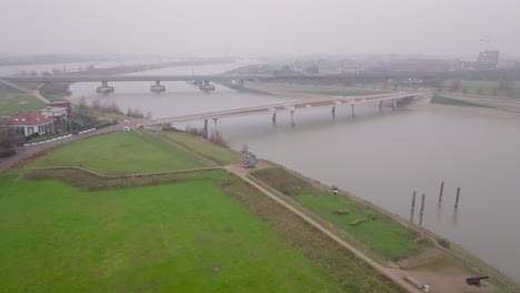 Drone Orbit of Gezicht van Nijmegen with River Waal Panorama