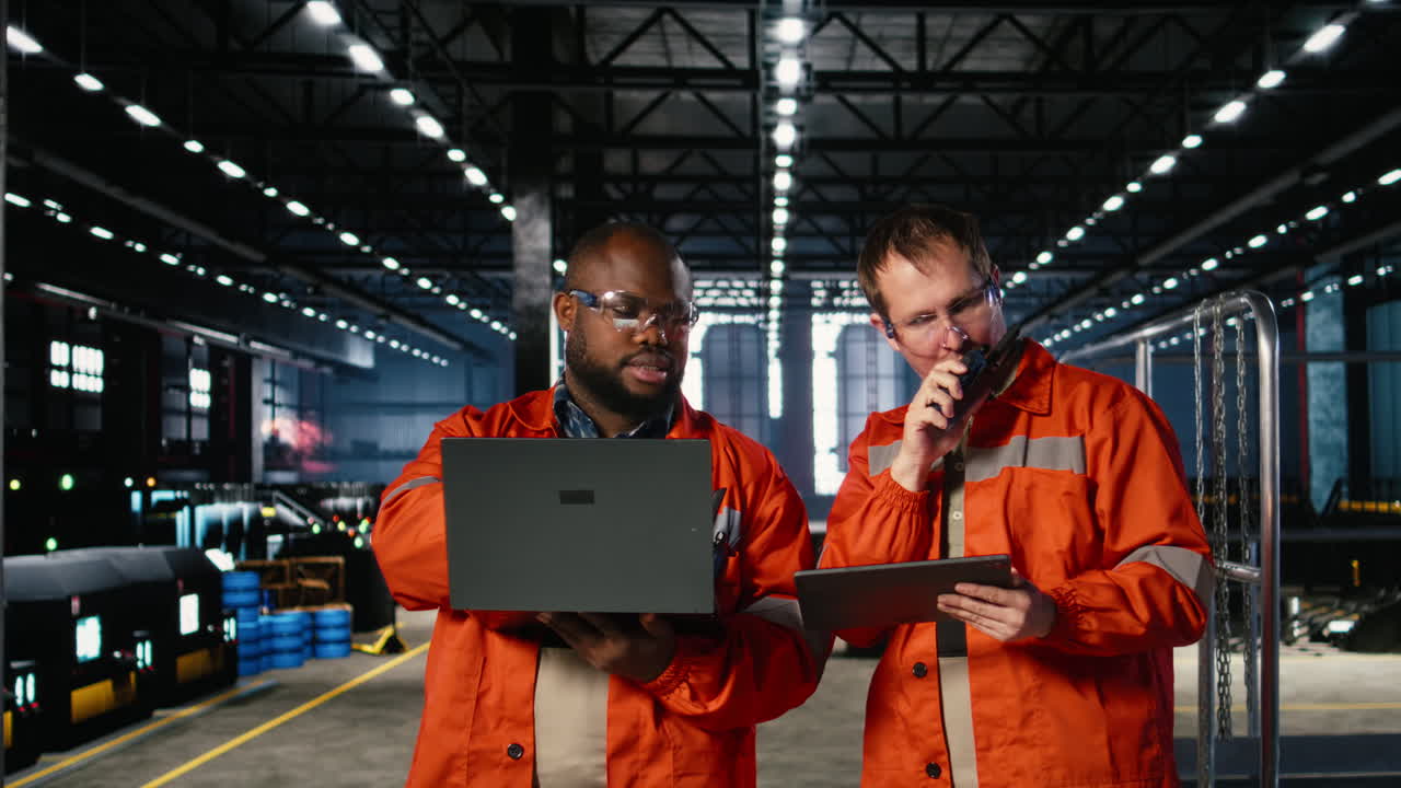 Diverse workers using devices to manage steel production tasks