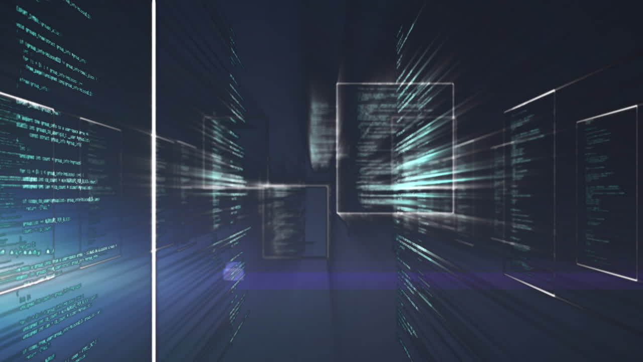 animación del procesamiento de datos sobre un fondo negro