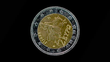 greece 2009 2 euro obverse with europa and bull myth design rotating on black background