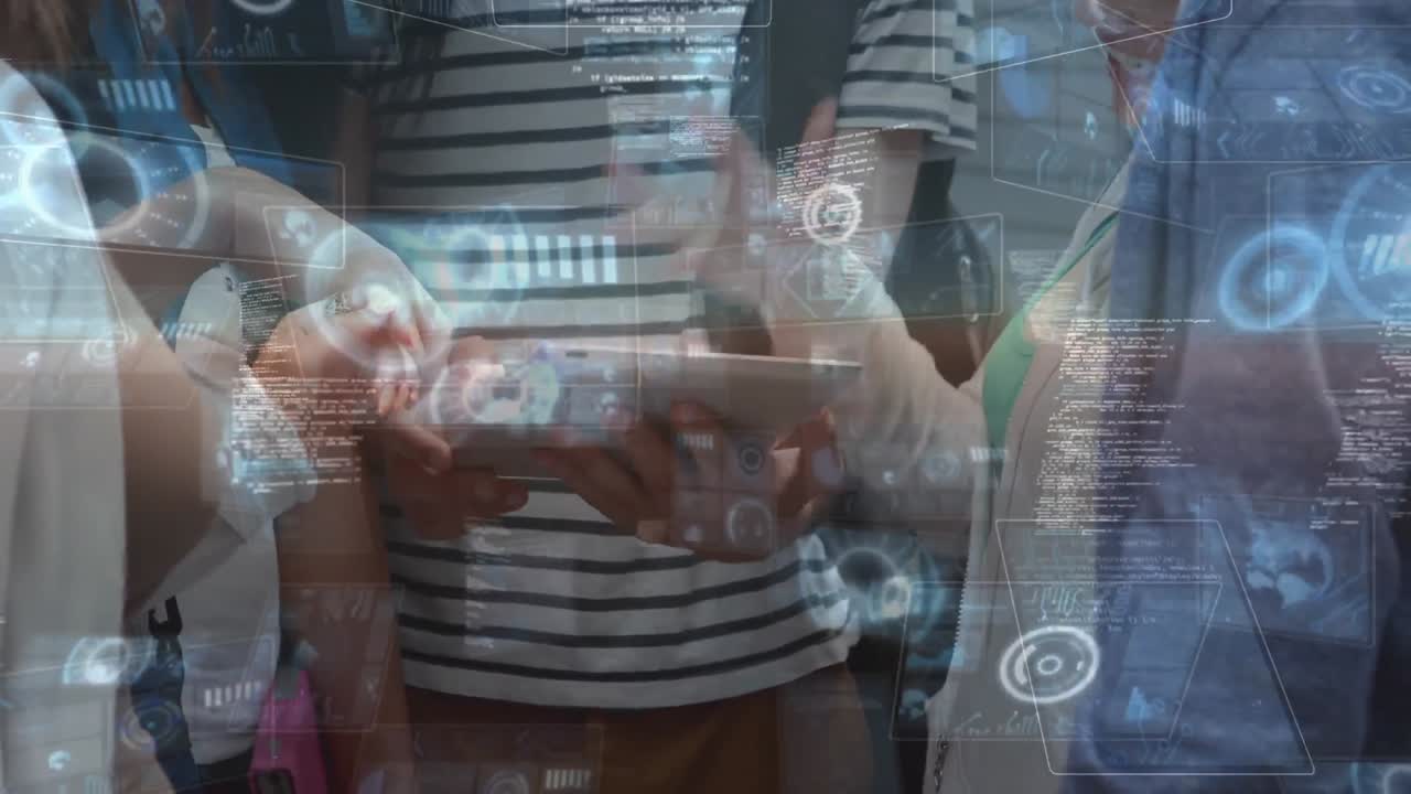 Animation of scope scanning and data processing over students using tablet