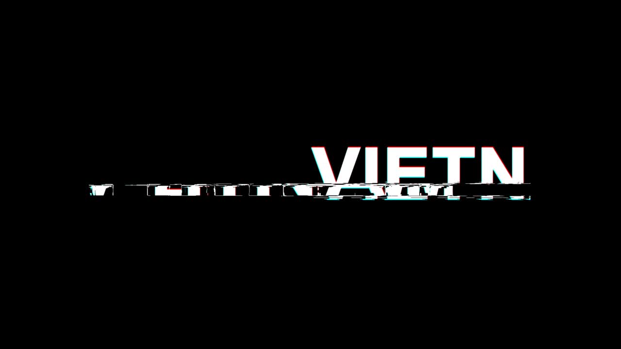 efecto glitch de vietnam texto distorsión de televisión digital animación en bucle 4k