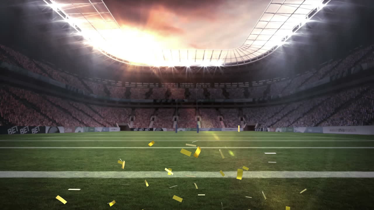 animación de confeti cayendo sobre el estadio deportivo