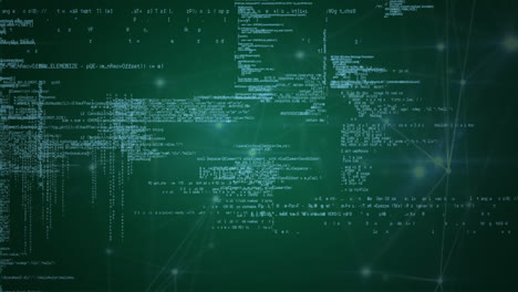 moviéndose a través de pantallas con datos blancos y diagramas en fondo verde