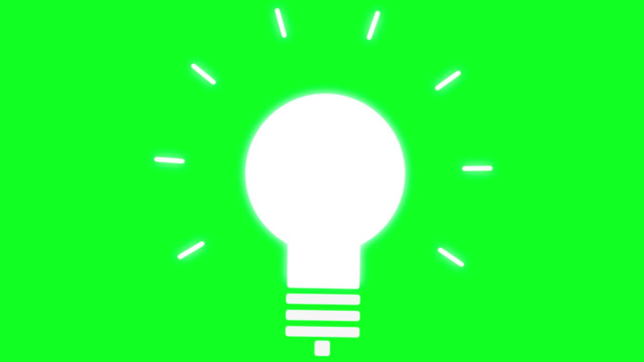 Light bulb idea concept appears and flashes, green screen motion graphics