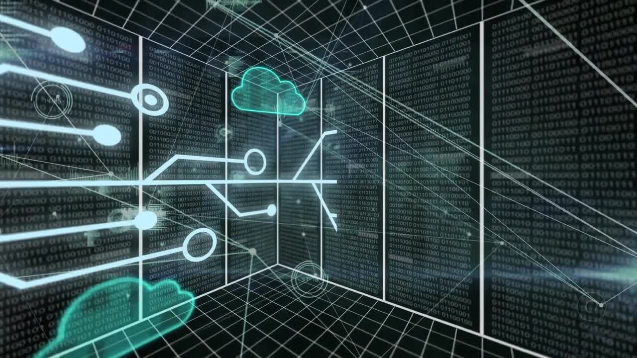 Animation of clouds, data processing over computer servers