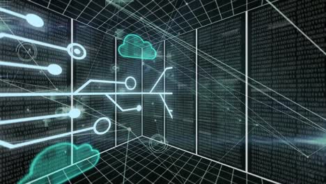 animazione delle nuvole, elaborazione dei dati su server informatici