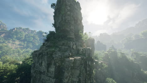 majestic rock formation in a lush green valley