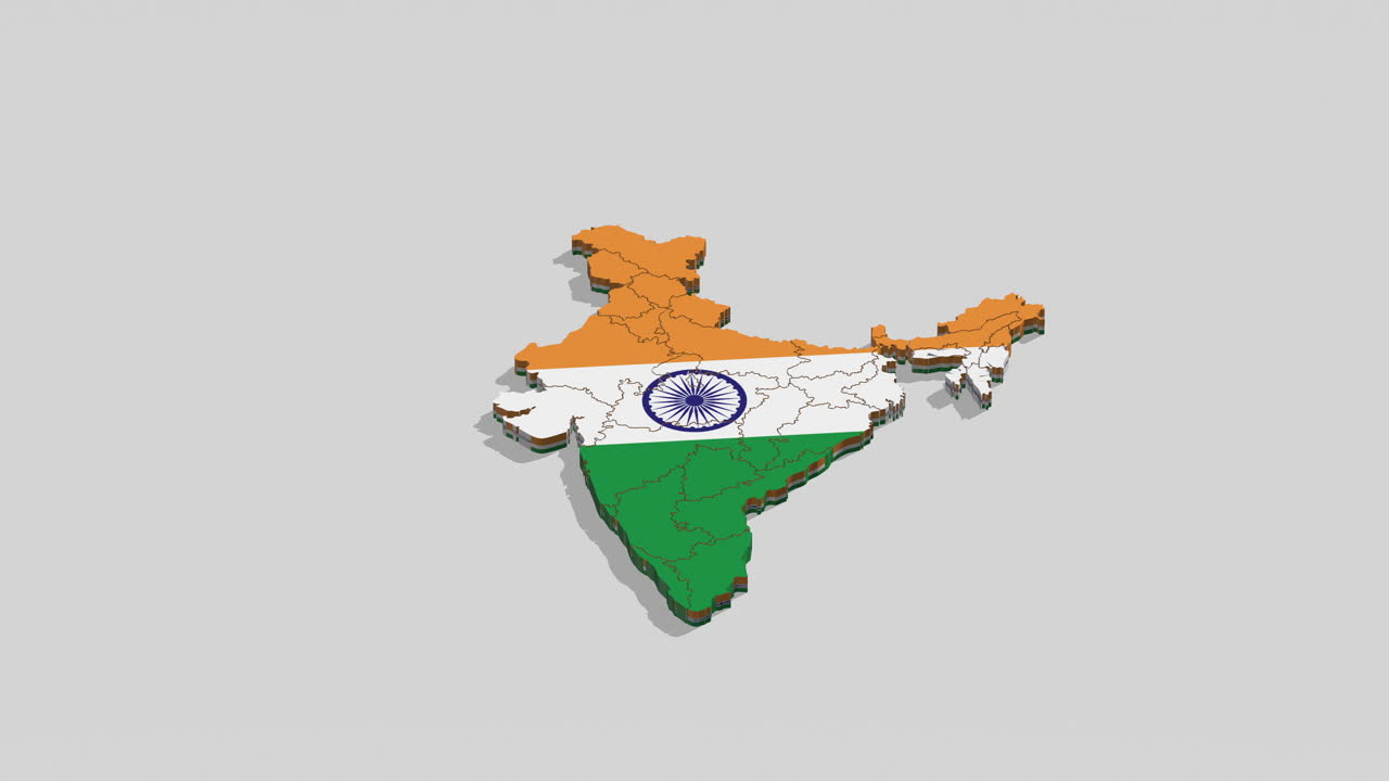 animaciones en 3d del mapa de la india con la textura de la bandera de la india en él