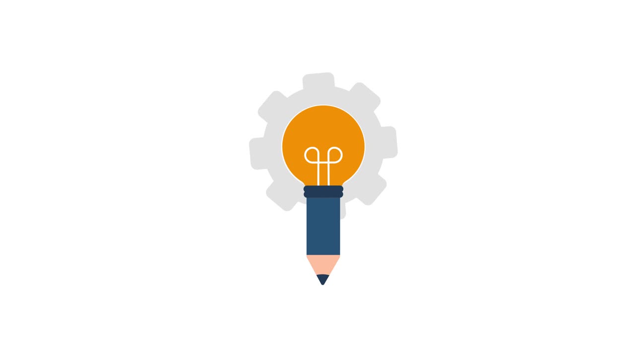 Animated Pencil Transforming into Lightbulb with Rotating Gear