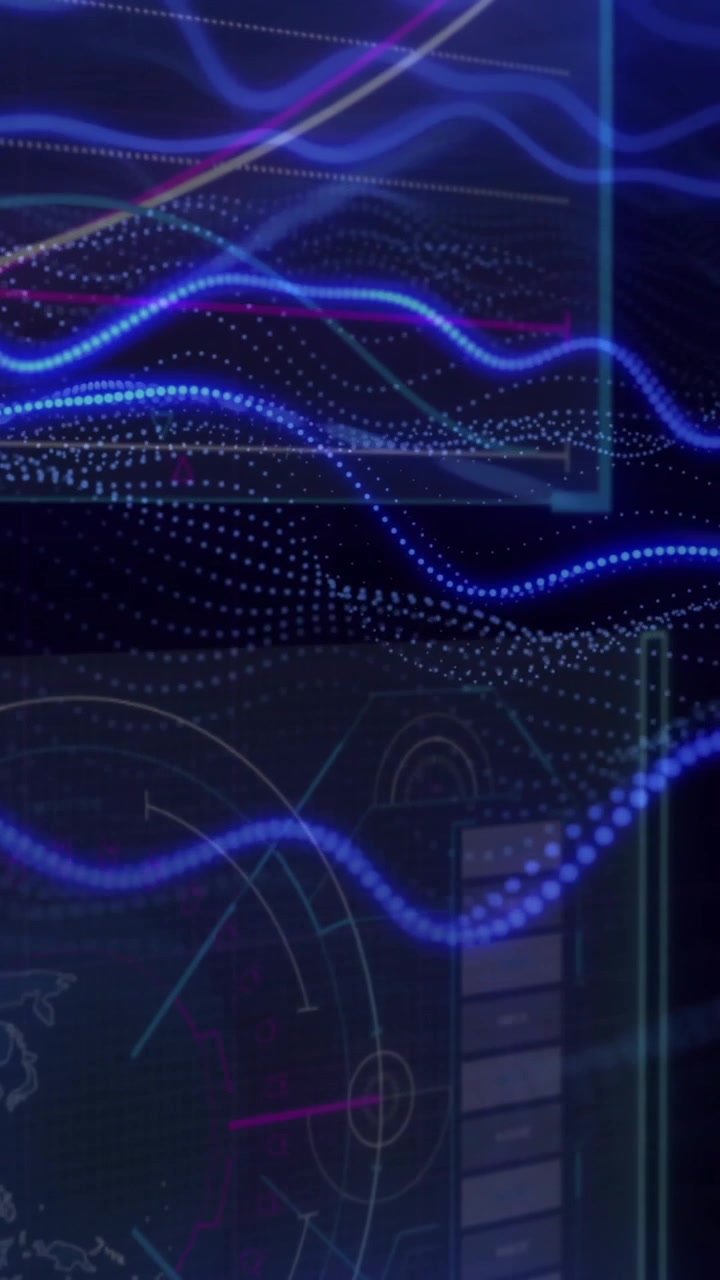 Data visualization and analytics animation over digital interface with graphs and charts