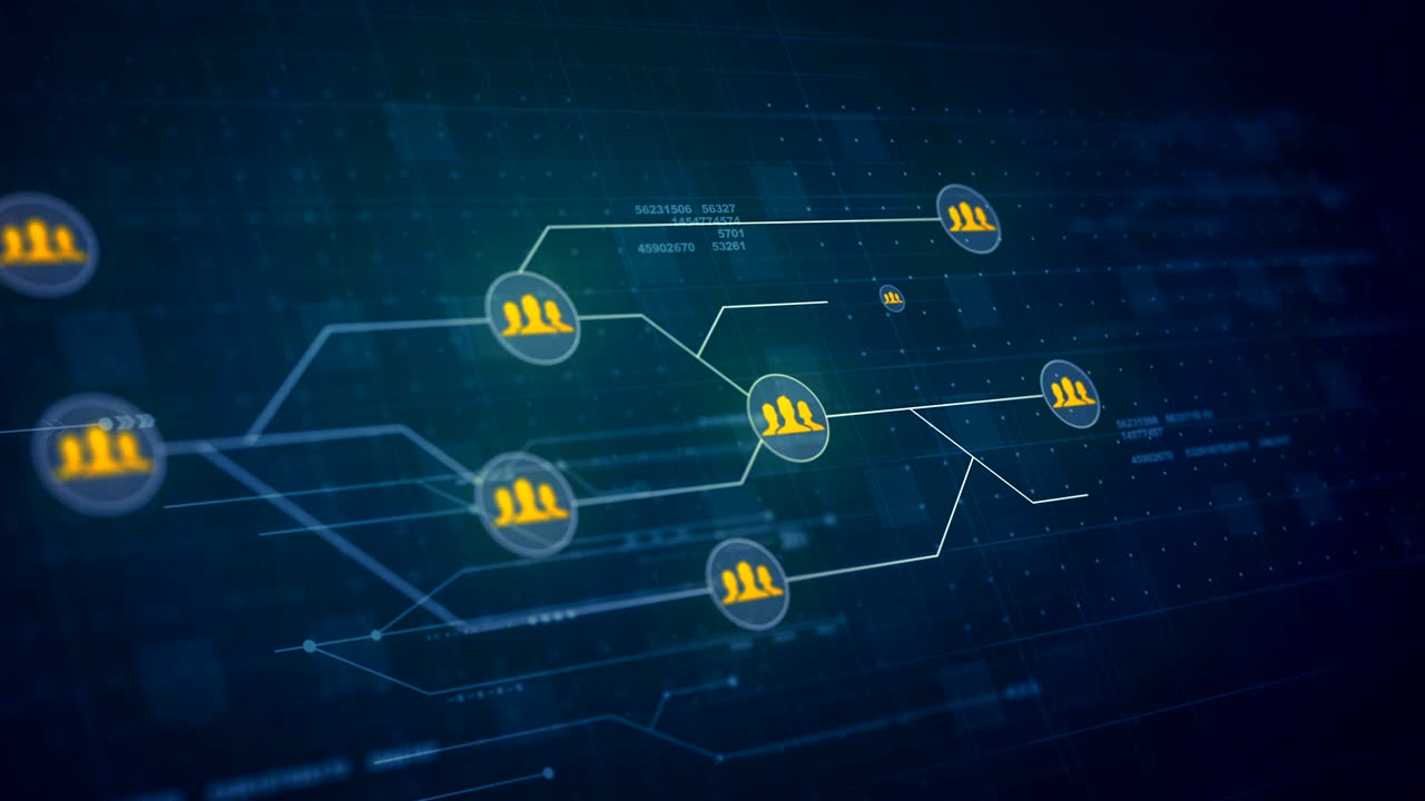 grupo de personas red placa de circuitos enlace tecnología de conexión de bucle sin fisuras animación 4k