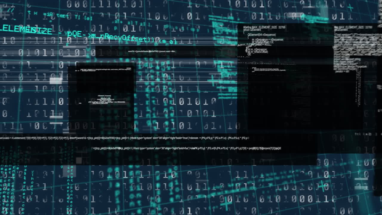 animación del procesamiento de datos sobre un fondo oscuro