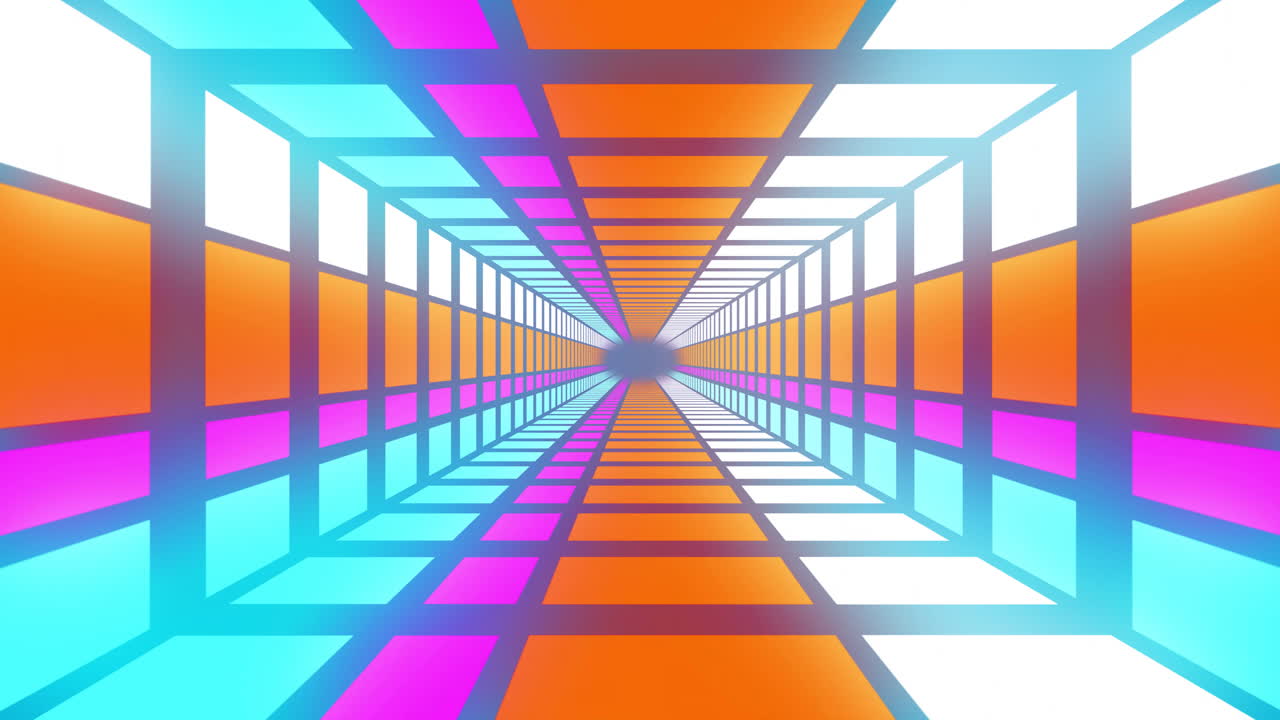 animación de un túnel digital con formas coloridas sobre un fondo azul