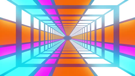 animation of digital tunnel with colourful shapes on blue background