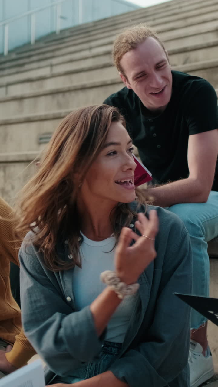 Happy female and male students preparing for exams. Multiethnic team,