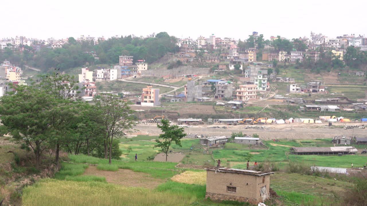 A view of fields and crops in the valley of Kathmandu, Nepal.