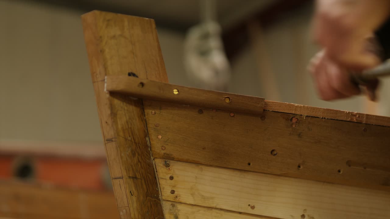 Securing Iroko trim to boat bow using Yankee Screwdriver